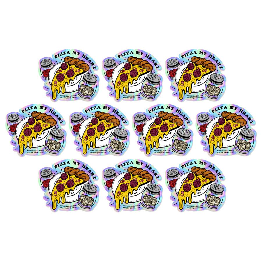 Bundle of 10 Pizza My Heart Holo Stickers